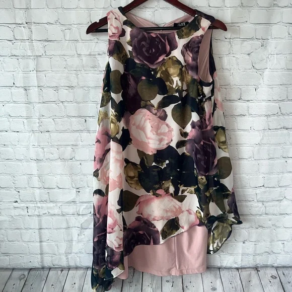 SLNY purple, pink & green floral sleeveless dress size 8 - Picture 4 of 12